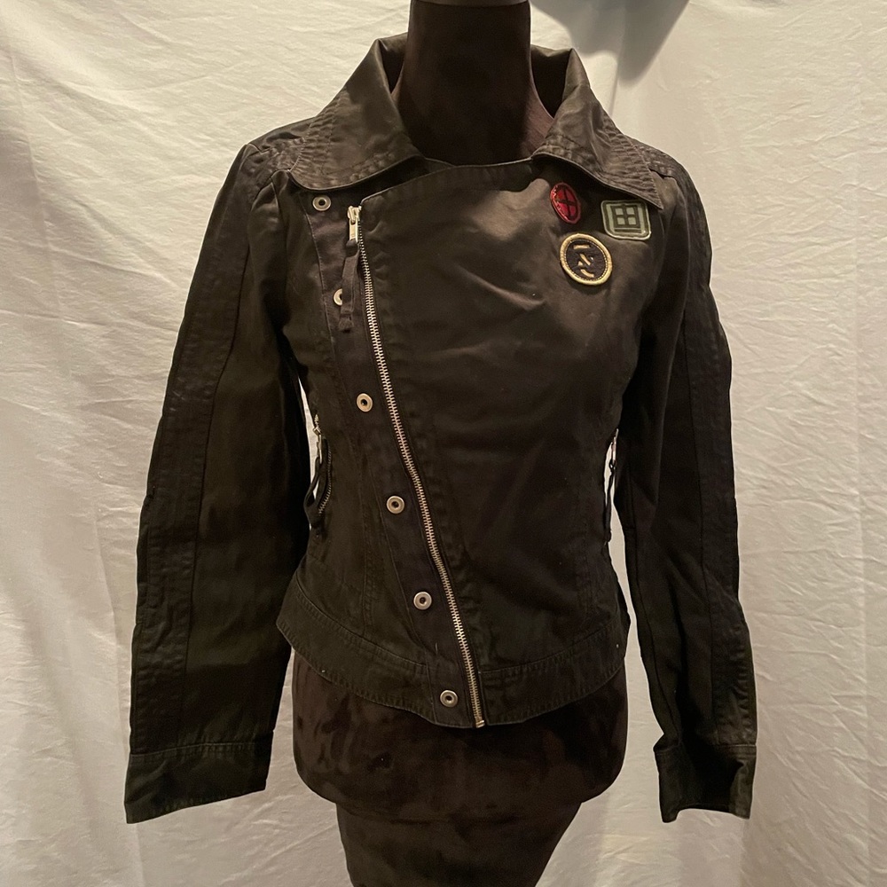 Diesel Women’s Black Cotton Moto Biker Jacket Zip Up